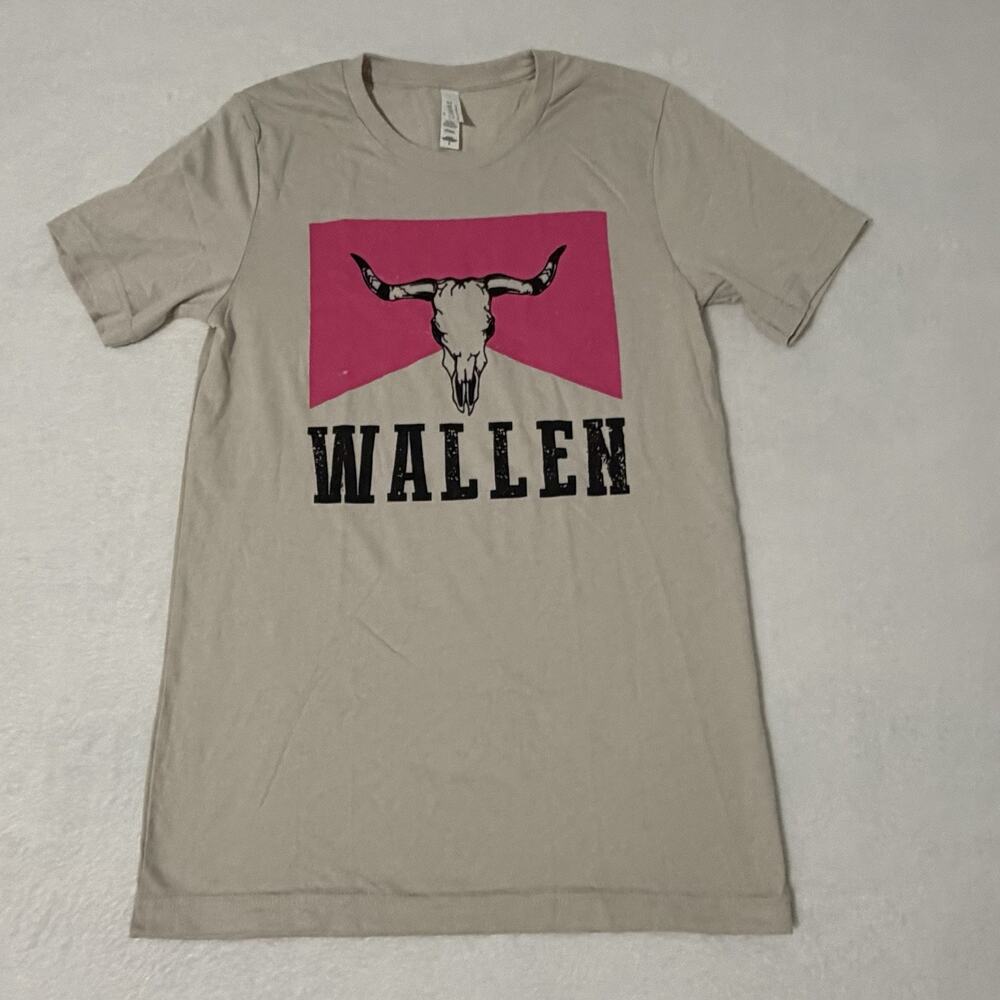 Wallen Country Band Tee Shirt Women’s Tan Pink Bull Horns Size Small